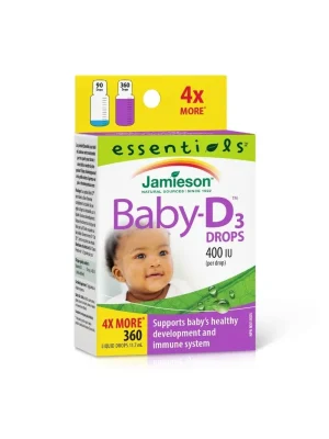 Jamieson Baby-D vitamin D3 kapi za bebe 400 IU – kutija Jamieson Baby-D vitamin D3 kapi za bebe 400 IU – kutija, 11,7 ml (360 kapi)
