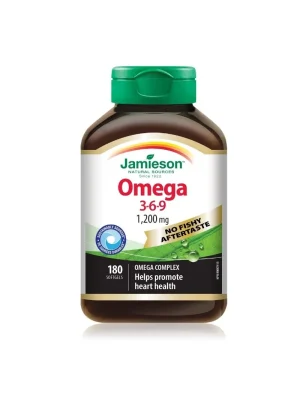 Jamieson Omega 3-6-9 kompleks – 180 mekih kapsula Jamieson Omega 3-6-9 kompleks – laneno ulje, ulje borača i riblje ulje sa aromom limuna, kutija sa 180 mekih kapsula