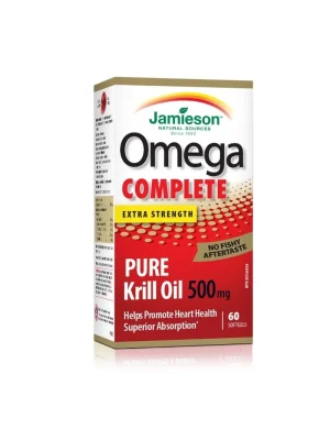 Jamieson Omega Complete Super Krill 500 mg – 60 mekih kapsula Jamieson Omega Complete Super Krill – 100% čisto antarktičko ulje krila 500 mg sa astaksantinom, 60 mekih kapsula