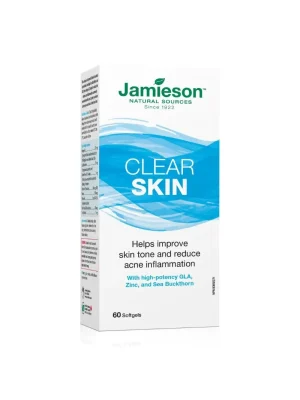 Jamieson Clear Skin – 60 mekih kapsula Jamieson Clear Skin – ulje borača, pasji trn, konopljika, cink – kutija sa 60 mekih kapsula za čistiju kožu