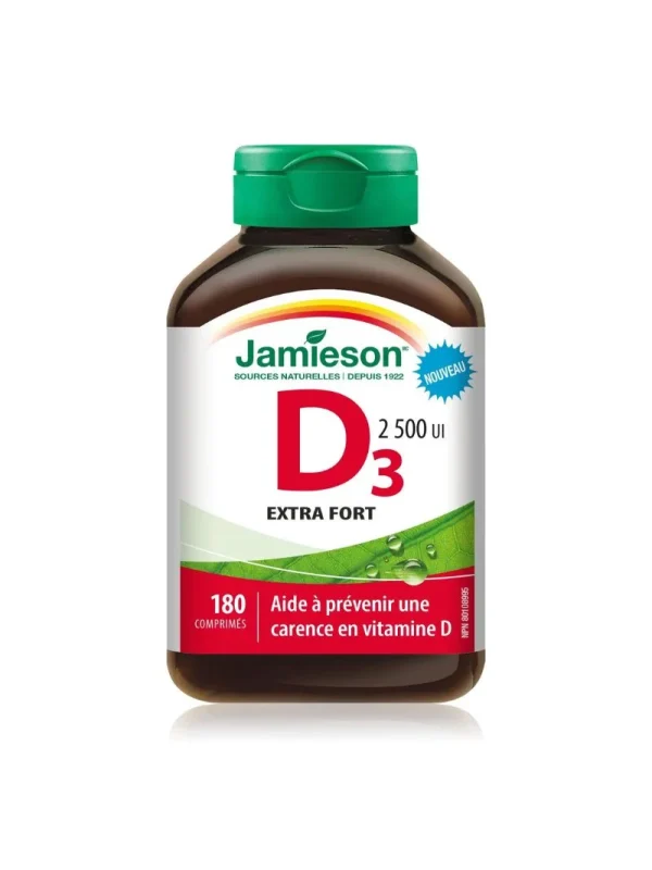 Jamieson D3 2500 IU – francuska strana bočice Jamieson D3 2500 IU – bočica sa francuskom stranom etikete