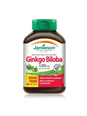 Jamieson Ginko biloba One-a-Day – 90 kapleta Jamieson Ginko biloba tablete One-a-Day, ekstrakt 50:1 – kutija sa 90 kapleta