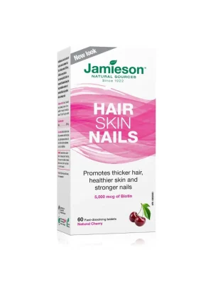 Jamieson Hair, Skin & Nails – biotin 5.000 mcg u tabletama koje se tope, ukus trešnje – kutija sa 60 tableta
