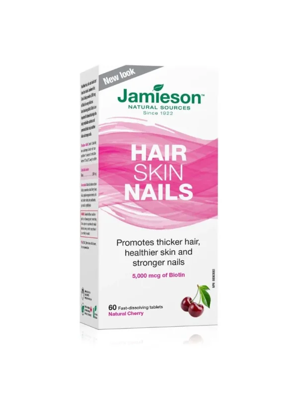 Jamieson Hair Skin Nails – kutija Jamieson Hair, Skin & Nails – biotin 5.000 mcg, 60 tableta koje se tope – biotin za kosu