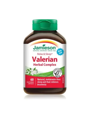 Jamieson Relax & Sleep – valerijana, hmelj, pasiflora, mačja trava, 60 kapsula Jamieson Relax & Sleep biljni kompleks sa valerijanom – kutija sa 60 kapsula za miran san