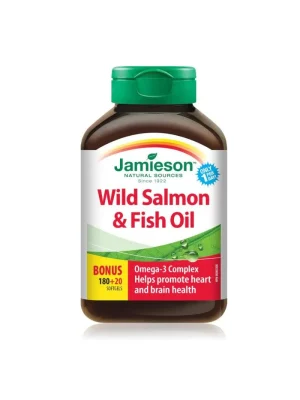 Jamieson Wild Salmon & Fish Oil Omega-3 – 200 mekih kapsula Jamieson Wild Salmon & Fish Oil Omega-3 kompleks – ulje divljeg lososa sa Aljaske, kutija sa 200 mekih kapsula