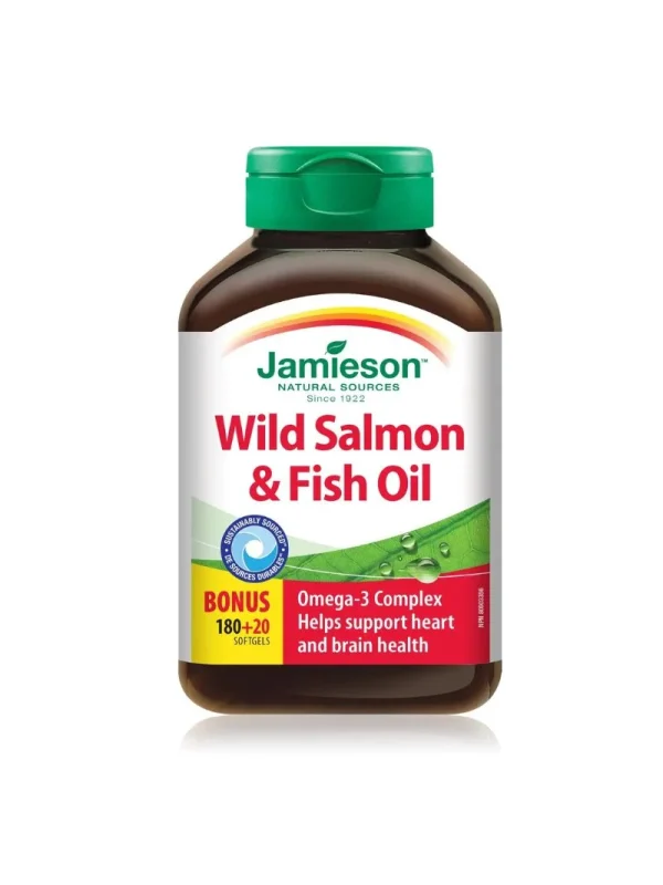 Omega 3 ulje divljeg lososa Jamieson – bočica sa engleskom stranom etikete