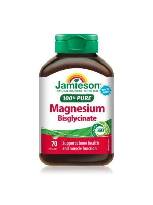 Jamieson 100% Čist Magnezijum Bisglicinat 100 mg – 70 kapsula Jamieson 100% čist magnezijum bisglicinat 100 mg elementarnog magnezijuma – bočica sa 70 kapsula