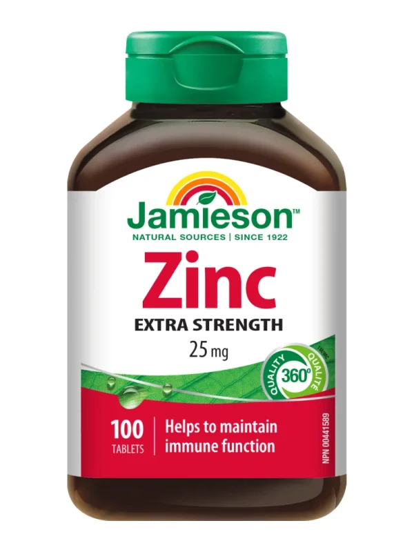 Cink tablete – engleska strana bočice Cink tablete Jamieson 25 mg – bočica sa engleskom stranom etikete