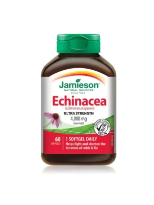Jamieson Echinacea 4.000 mg – 60 mekih kapsula Jamieson Echinacea (ehinacea) 4.000 mg ultra snage – kutija sa 60 mekih kapsula za prehladu i grlo