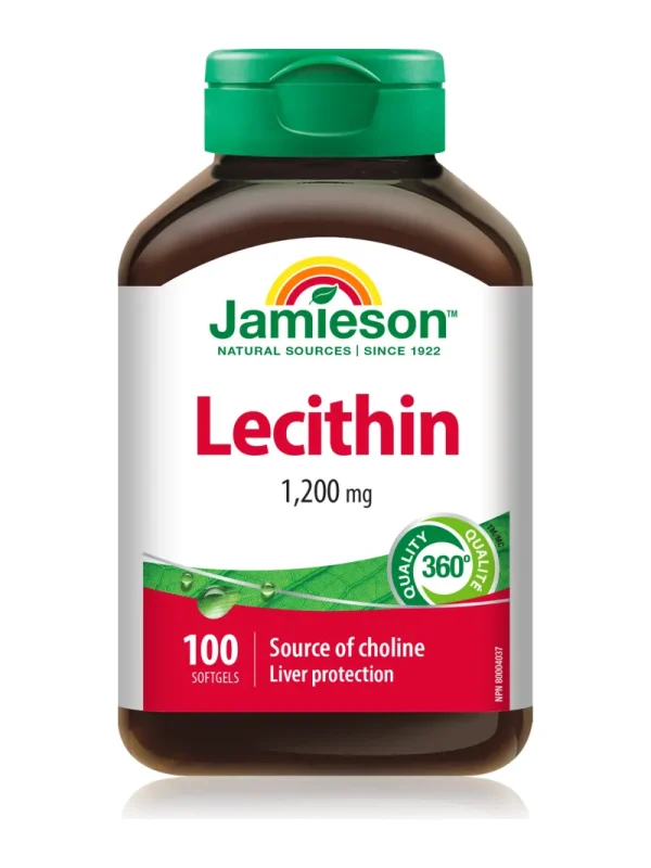 Lecitin Jamieson – bočica sa engleskom stranom etikete