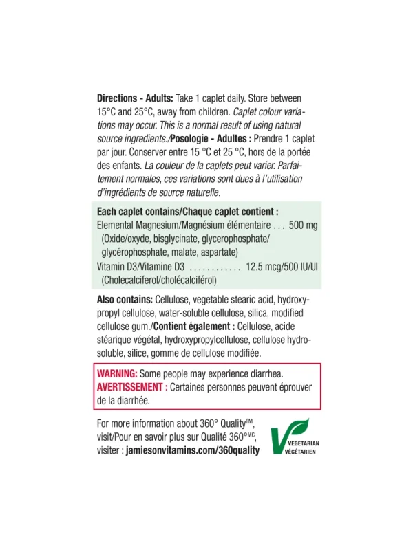 Jamieson Magnezijum 500 mg + Vitamin D3 - deklaracija Deklaracija Jamieson Magnezijum 500 mg sa vitaminom D3 – sastav i upotreba