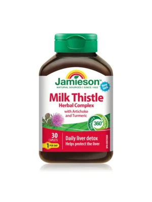 Jamieson Milk Thistle Liver Detox – sikavica, artičoka i kurkuma, 30 kapleta Jamieson Milk Thistle Liver Detox – biljni kompleks za jetru sa sikavicom, artičokom i kurkumom, 30 kapleta