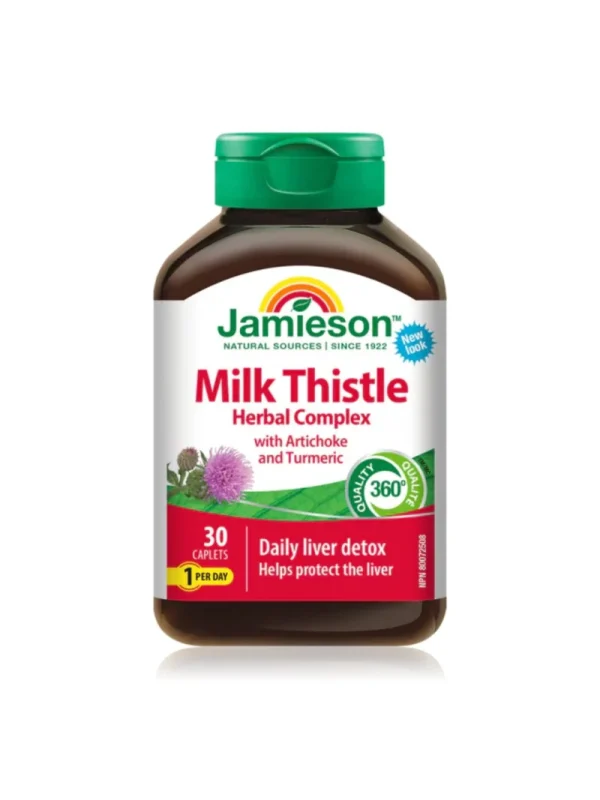 Jamieson Milk Thistle Liver Detox – sikavica, artičoka i kurkuma, 30 kapleta Jamieson Milk Thistle Liver Detox – biljni kompleks za jetru sa sikavicom, artičokom i kurkumom, 30 kapleta