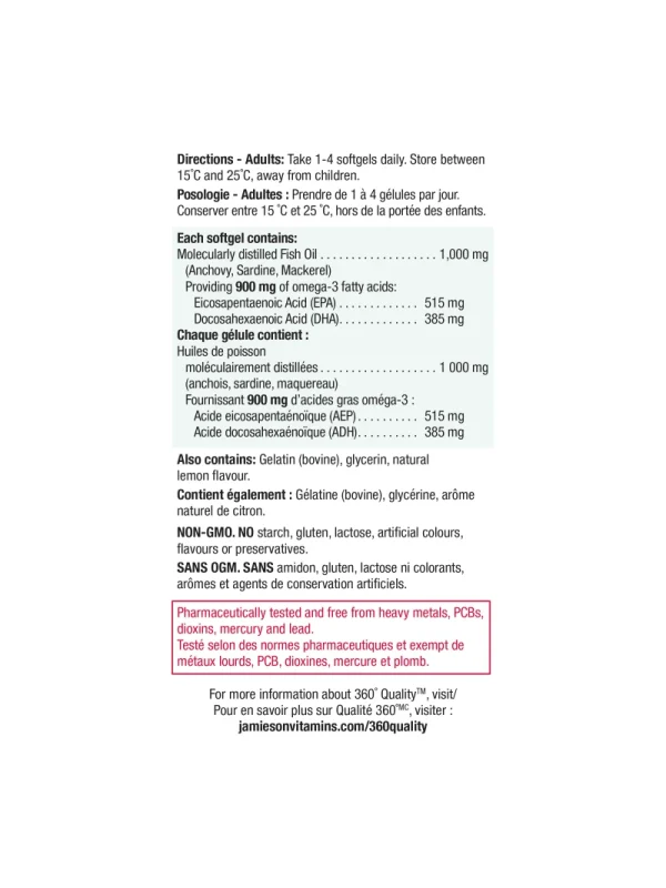 Jamieson Omega-3 ultra jačine 900 mg – deklaracija Deklaracija Jamieson Omega-3 ultra jačine 900 mg – sastav i upotreba