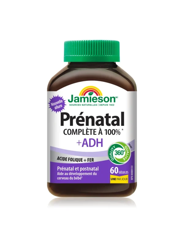 Prenatal vitamini – francuska strana bočice Prenatalni vitamini sa DHA Jamieson – bočica sa francuskom stranom etikete