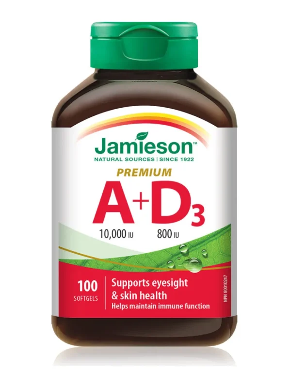 Vitamin A i D3 – engleska strana bočice Vitamin A i D3 Jamieson – bočica sa engleskom stranom etikete