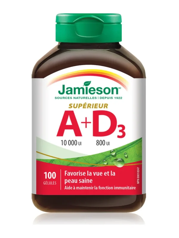 Vitamin A i D3 – francuska strana bočice Vitamin A i D3 Jamieson – bočica sa francuskom stranom etikete
