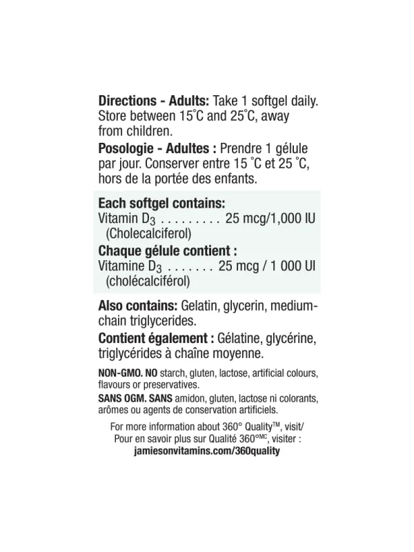 Vitamin D3 1000 IU Jamieson – deklaracija Vitamin D3 – deklaracija sa sastavom i upotrebom