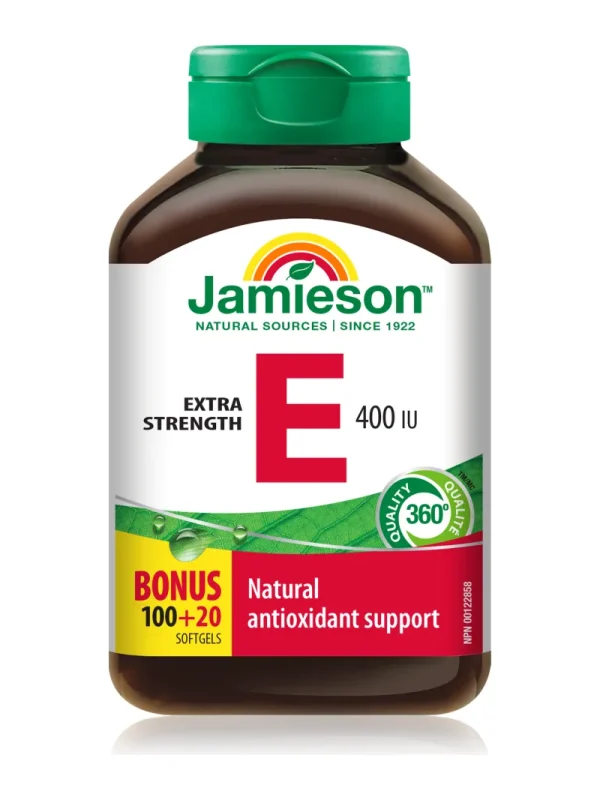 Vitamin E 400 IU – engleska strana bočice Vitamin E 400 IU Jamieson – bočica sa engleskom stranom etikete