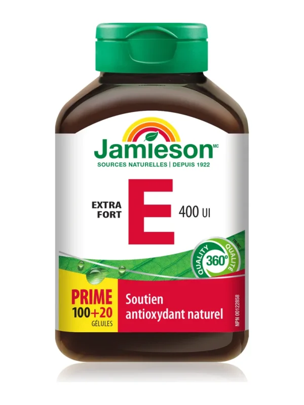 Vitamin E 400 IU – francuska strana bočice Vitamin E 400 IU Jamieson – bočica sa francuskom stranom etikete