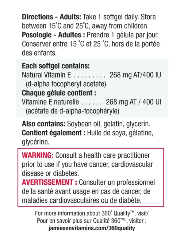 Vitamin E 400 IU Jamieson – deklaracija Vitamin E kapsule – deklaracija sa sastavom i upotrebom