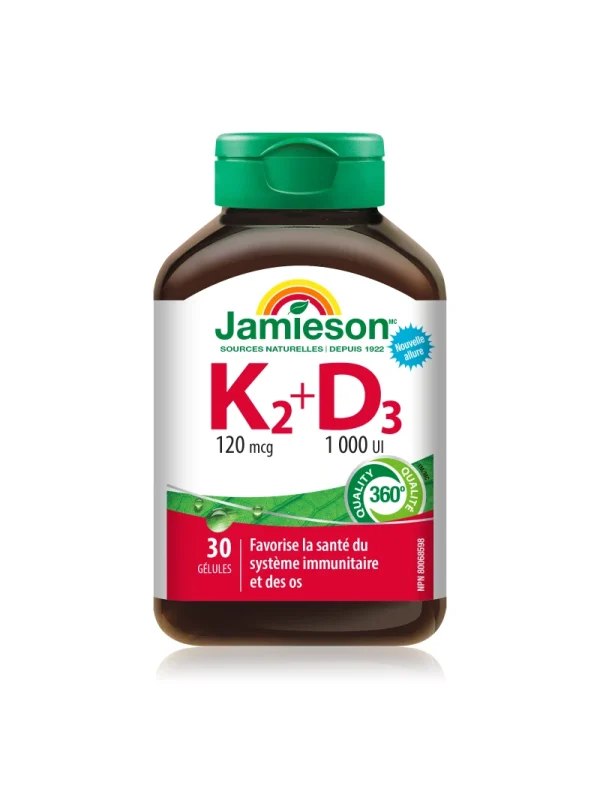 K2 D3 kapsule – francuska strana bočice K2 D3 kapsule Jamieson – bočica sa francuskom stranom etikete